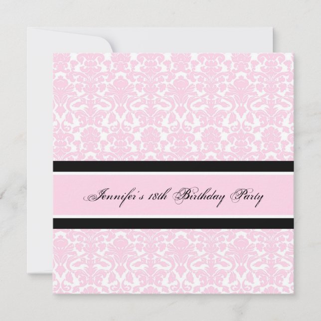 Pink Black Damask 18th Birthday Party Invitations (Front)