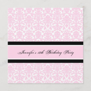 Pink Black Damask 18th Birthday Party Invitations