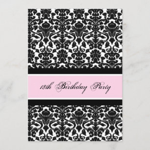 Pink Black Damask 18th Birthday Party Invitations