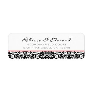 Pink & Black Damask Address Label