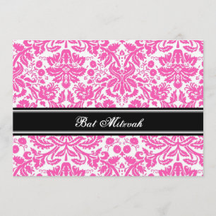 Pink Black Damask Bat Mitzvah Invitations