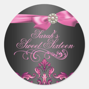 Pink/Black Damask & Bow Sweet 16 Envelope seal