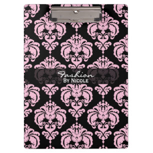 Pink & Black Damask Chic Elegant Glam Personalized Clipboard