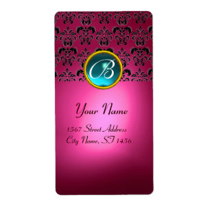 PINK BLACK DAMASK MONOGRAM, aquamarine turquase