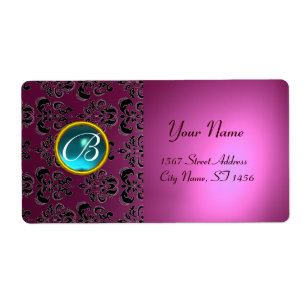 PINK BLACK DAMASK MONOGRAM,blue aquamarine