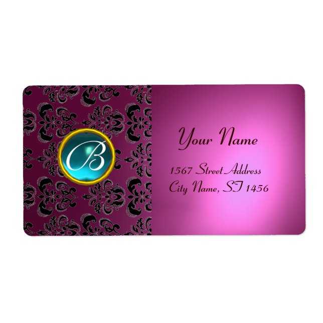 PINK BLACK DAMASK MONOGRAM,blue aquamarine (Front)