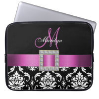 PINK, BLACK DAMASK MONOGRAM