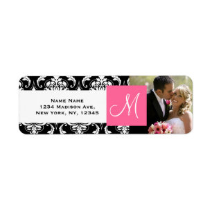 Pink Black Damask Monogram Photo Wedding