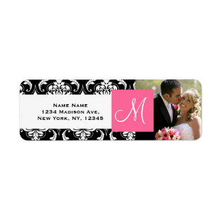 Pink Black Damask Monogram Photo Wedding