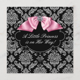 Pink Black Damask Princess Baby Girl Shower Invitation