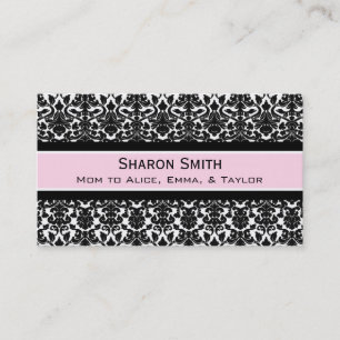 Pink Black Damask Retro Mom Calling Cards