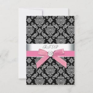 Pink Black Damask RSVP Card