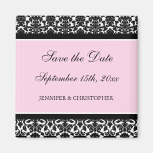 Pink Black Damask Save the Date Magnet