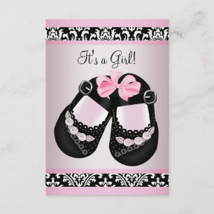 Pink Black Damask Shoes Baby Girl Shower RSVP Invitation