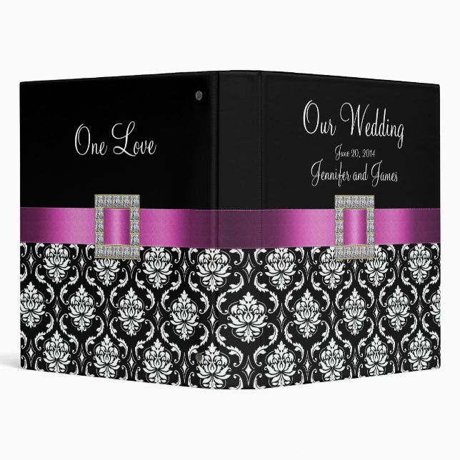 Pink, Black Damask Wedding Planner Binders (Background)