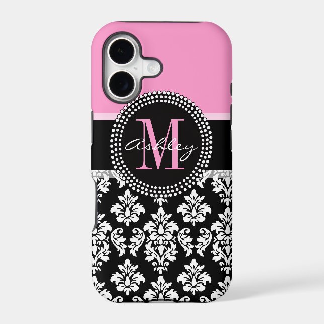 PINK, BLACK DAMASK, YOUR MONOGRAM ,YOUR NAME (Back)