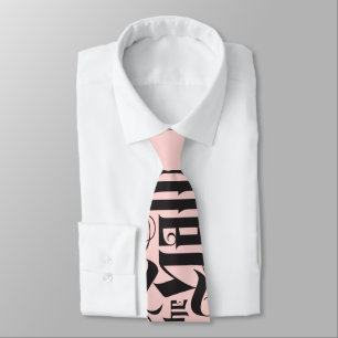 Pink Black Deck the Halls Christmas Lettering Tie