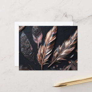 Pink & Black Decorative Feathers Postcard