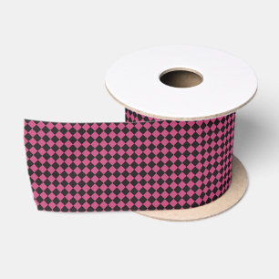 Pink Black Diamond Chequered Pattern Satin Ribbon