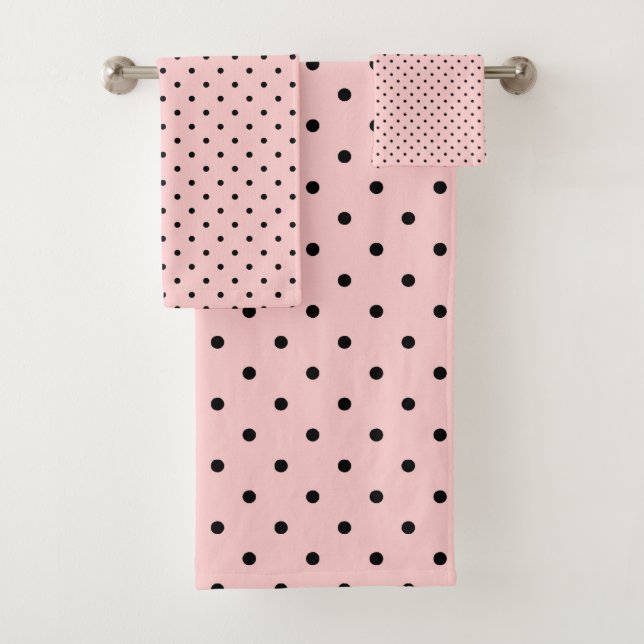 Pink & Black Dots Bath Towel Set (Insitu)