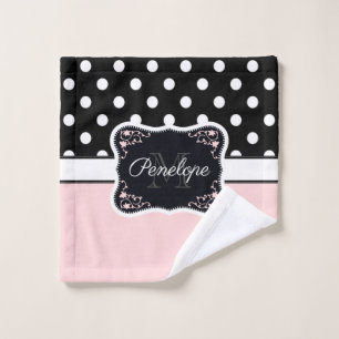 Pink & Black Dots Bath Towel Set