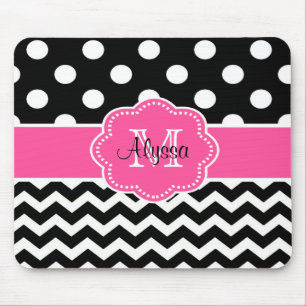 Pink Black Dots Chevron Personalized Mousepad
