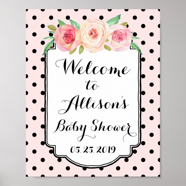 Pink Black Dots Custom Welcome Sign (Front)