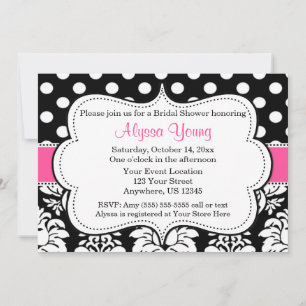 Pink Black Dots Damask Invitation