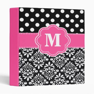 Pink Black Dots Damask Monogram Binder