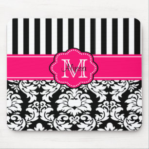 Pink Black Dots Damask Personalized Mousepad