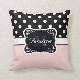 Pink & Black Dots Throw Pillow