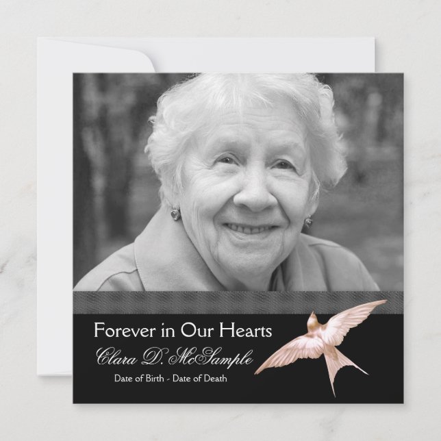 Pink Black Dove Womans Photo Funeral Announcements (Front)