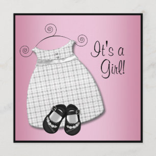 Pink Black Dress Shoes Pink Black Baby Girl Shower Invitation
