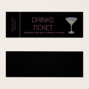 Pink Black Drink Ticket Wedding Reception Card