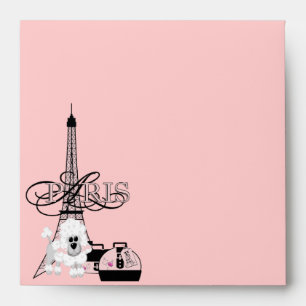 Pink Black Eiffel Tower Paris French Envelope