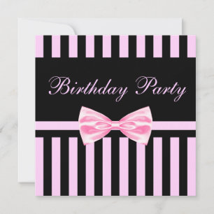 Pink & Black Elegant Bow Birthday Invitation