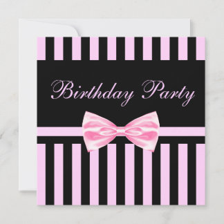 Pink & Black Elegant Bow Birthday Invitation
