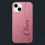 Pink Black Elegant Calligraphy Script Name Case-Mate iPhone 14 Case<br><div class="desc">Pink Shimmer Black Elegant Calligraphy Script Custom Personalized Name iPhone 14 Smart Phone Cases features a modern and trendy simple and stylish design with your personalized name in elegant hand written calligraphy script typography on a metallic pink shimmer background. Designed by ©Evco Studio www.zazzle.com/store/evcostudio</div>