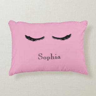 Pink Black Eyelashes Glam Accent Pillow