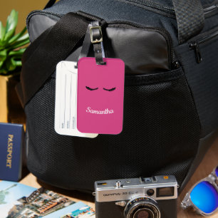 Pink Black Eyelashes Glam Birthday Luggage Tag