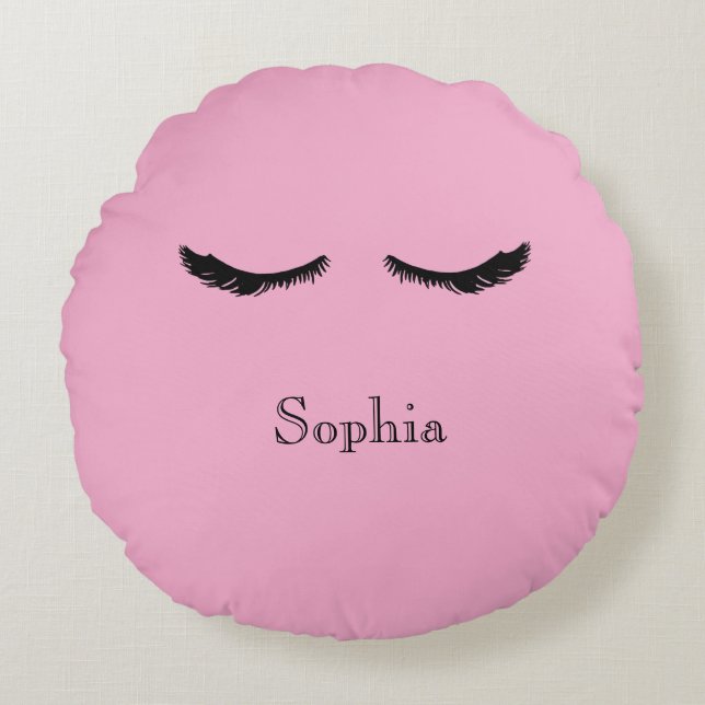 Pink Black Eyelashes Glam Round Pillow (Front)