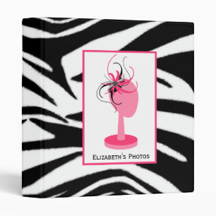 Pink & Black Fascinator With Hat Stand Zebra Print Binder