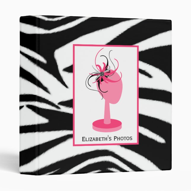 Pink & Black Fascinator With Hat Stand Zebra Print Binder (Front/Spine)