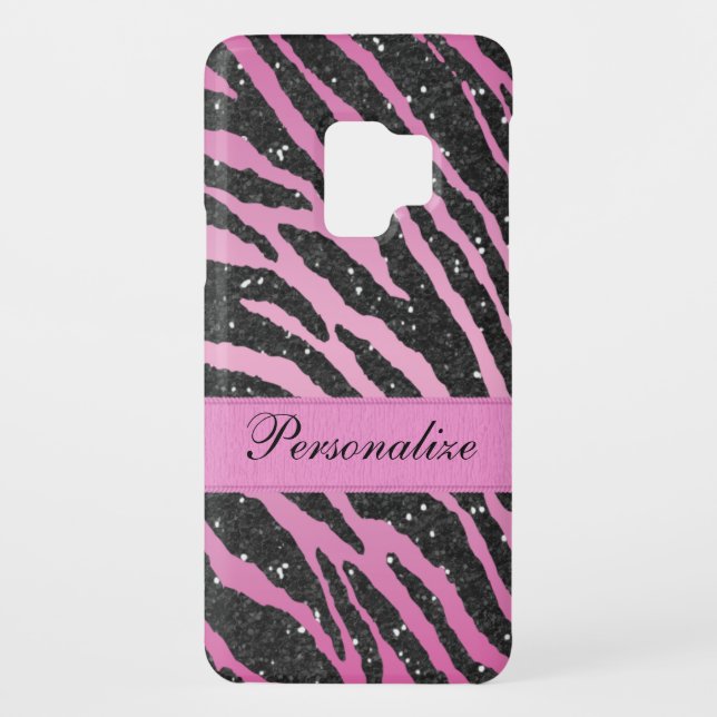 Pink & Black Faux Glitter Zebra Animal Print Case-Mate Samsung Galaxy Case (Back)