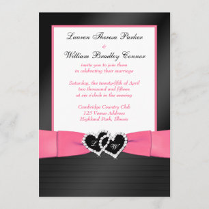 Pink, Black FAUX Pleats Hearts Wedding Invite 2
