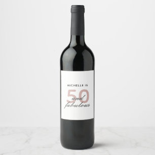 Pink Black Fifty and Fabulous 50th Birthday Wine Label