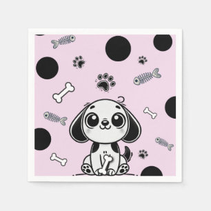 Pink & Black Fish Bones Puppy Dog Birthday Party  Napkin