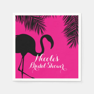 Pink & Black Flamingo & Palm Birthday Party Custom Napkin