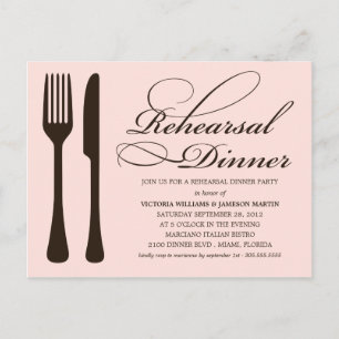 PINK & BLACK FLATWARE REHEARSAL DINNER INVITE