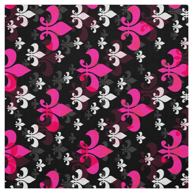 Pink Black Fleur De Lis Fabric (Swatch)